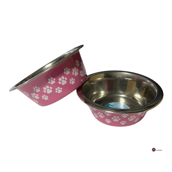 KENNEL CLUB Stainless Steel Pink Paw Prints Dog Pet Food Water Bowl - Picture 6 of 7